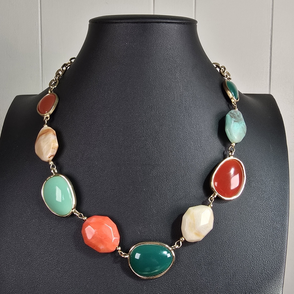 Faceted Faux Stone Gold-tone Adjustable Necklace
